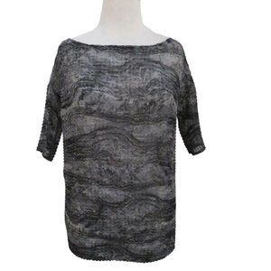LEGATTE JEANS crinkle chiffon top sz 1 S black gray semi sheer Italy